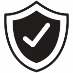 A black shield has a tick mark in the middle