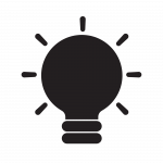 A solid black drawing of a lightbulb