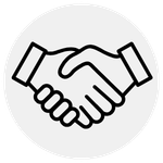 A line drawing of a hand shake