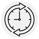 Line drawing of a clock icon with arrows around the outside
