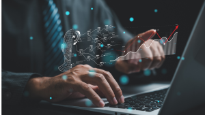 Person using copilot AI on laptop 